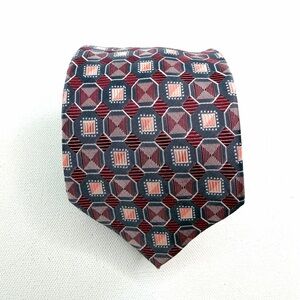 VALERIO GARATI 90s Geometric Jacquard Tie 3.5”W 60” L Burgundy, Blue, Pink Tie.